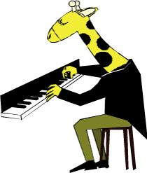 ピアノを弾くキリンのキース